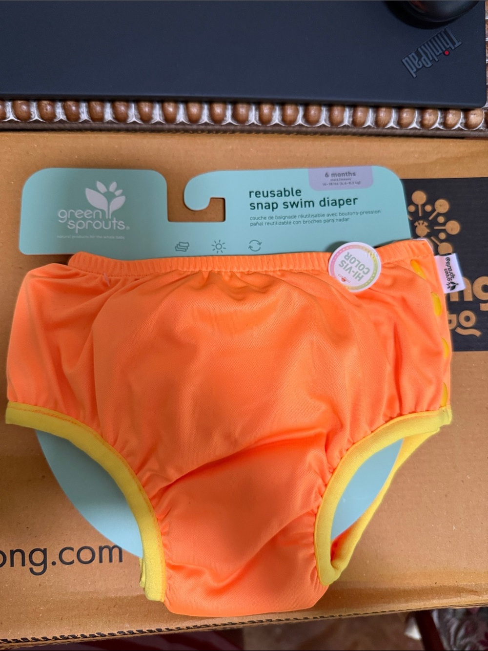 Green Sprouts Orange Kids Swim Trunks with Yellow Trim